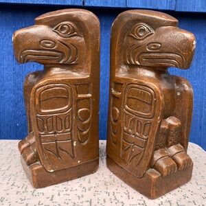 Vintage Thorn Arts Eagle House Post Bookends Kwakiutl Indian Tribe Vancouver